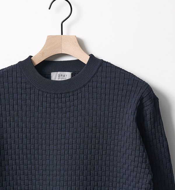 ABAHOUSE「【ハイストレッチ】ブロックチェック ジャガード クルーネックニット」|ニット・セーター|
