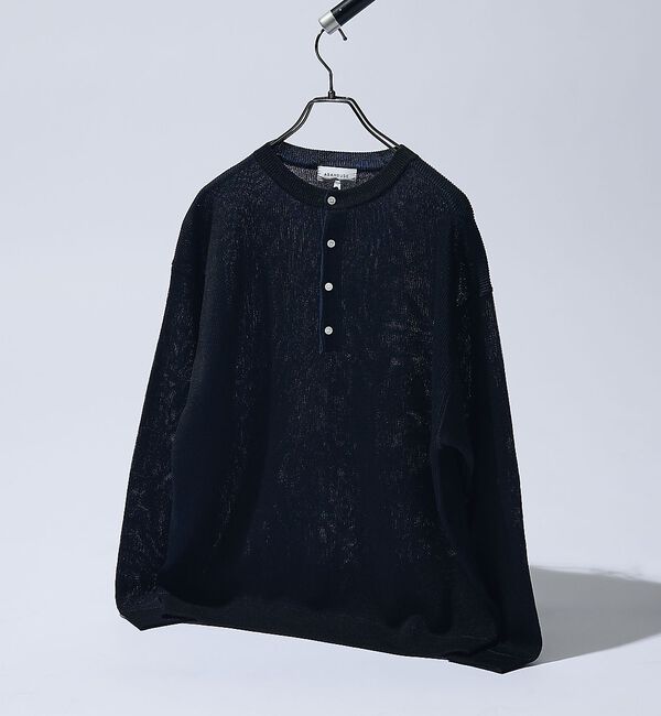 ABAHOUSE「リブニット ヘンリーネック プルオーバー」|ニット・セーター|ブラック