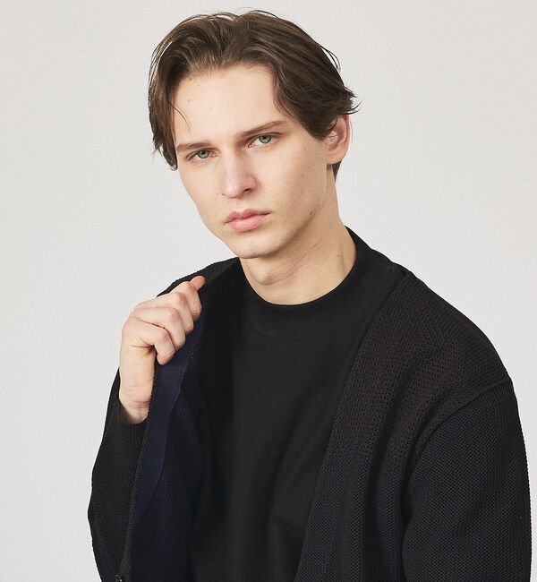 ABAHOUSE「2トーン シアーメッシュ 1ボタン カーディガン」|カーディガン|