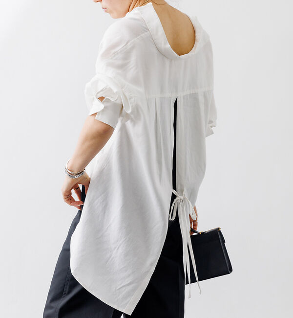 Rouge vif「【一部店舗限定】麻混バックスリットリボンシャツ」|シャツ・ブラウス|オフホワイト