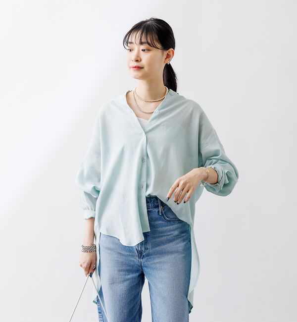 Rouge vif「【一部店舗限定】麻混バックスリットリボンシャツ」|シャツ・ブラウス|