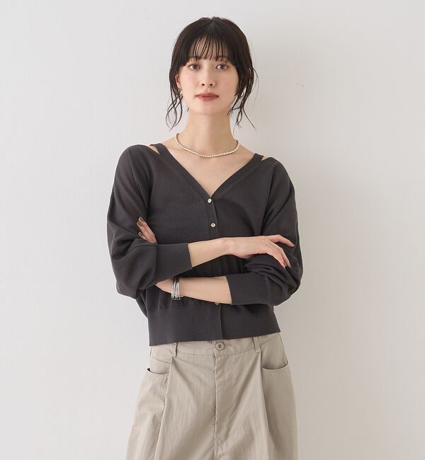 Rouge vif「ネックスリットVネックシアーカーディガン/ニット」|カーディガン|