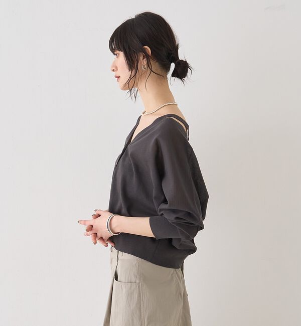 Rouge vif「ネックスリットVネックシアーカーディガン/ニット」|カーディガン|