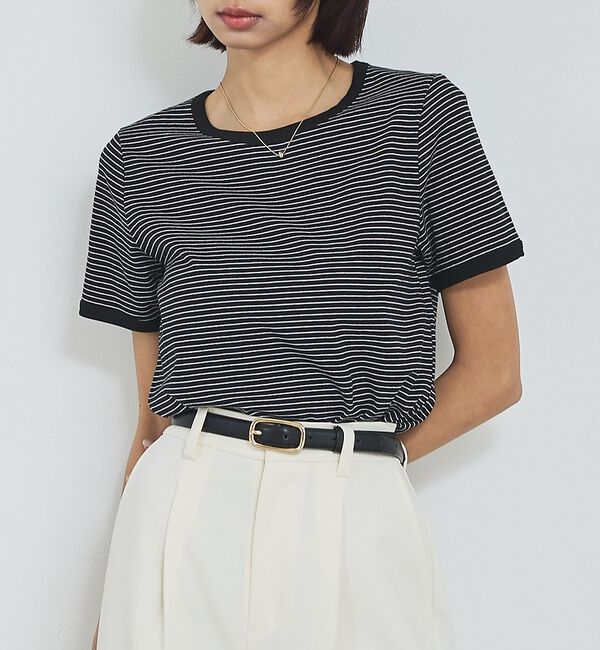 abahouse mavie「【リンガーT】ボーダーコンパクトTシャツ/夏服/半袖/スタイルアップ【予約】」|Tシャツ・カットソー|ブラック