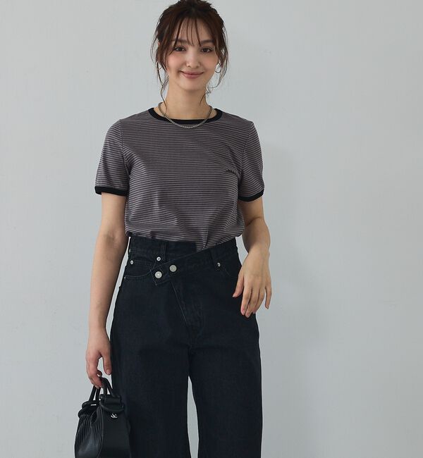 abahouse mavie「【リンガーT】ボーダーコンパクトTシャツ/夏服/半袖/スタイルアップ【予約】」|Tシャツ・カットソー|