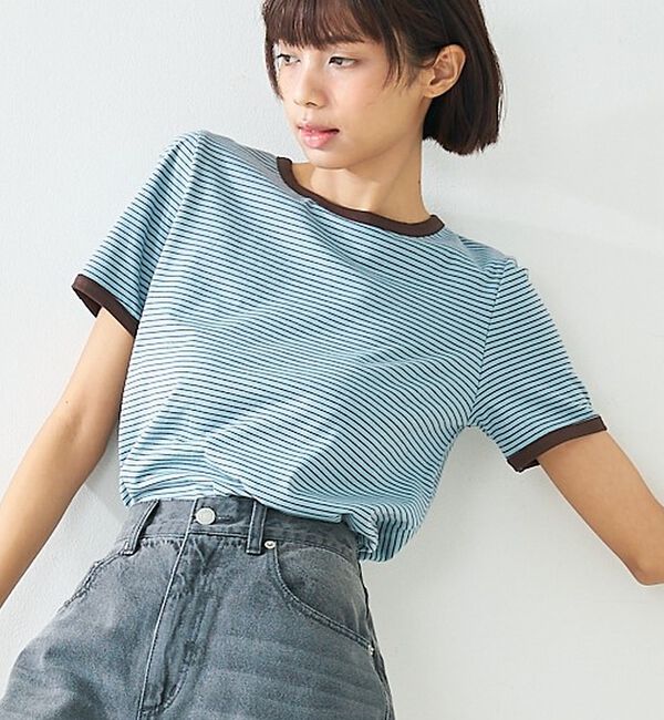 abahouse mavie「【リンガーT】ボーダーコンパクトTシャツ/夏服/半袖/スタイルアップ【予約】」|Tシャツ・カットソー|