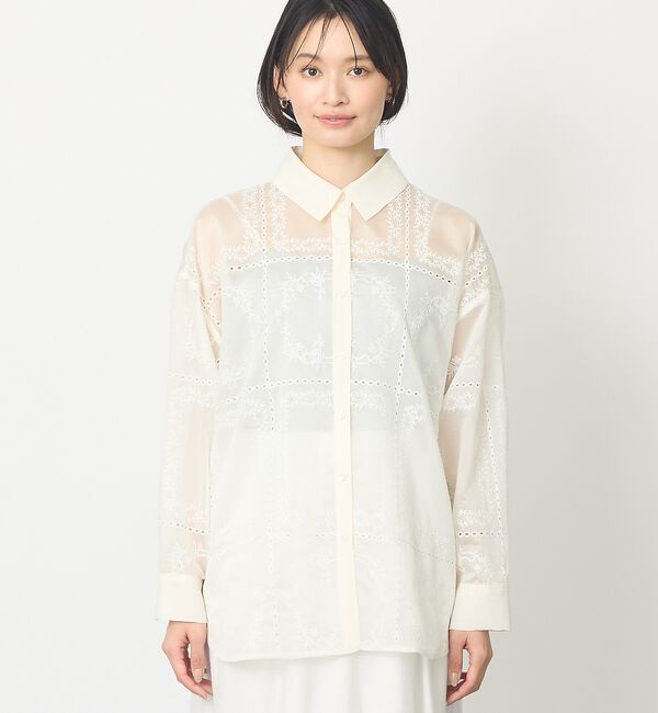 abahouse mavie「【シアー素材】総レースクレリックシャツ/春服/レイヤード/透け感/大人フェミニン」|シャツ・ブラウス|