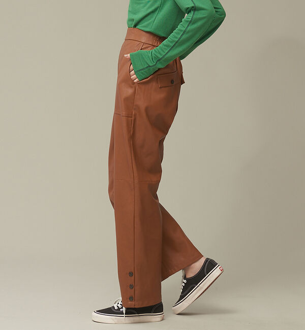 NOMINE「フェイクレザーベイカーパンツ」|カーゴ|キャメル