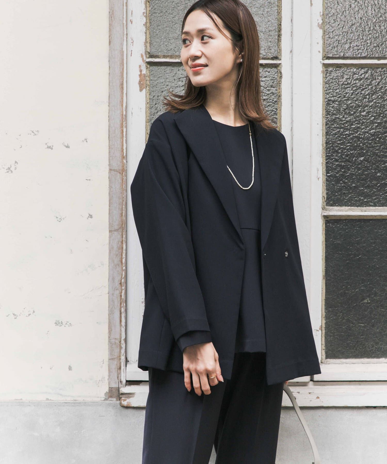 URBAN RESEARCH DOORS「ダブルクロスショートコート」|ノーカラーコート|