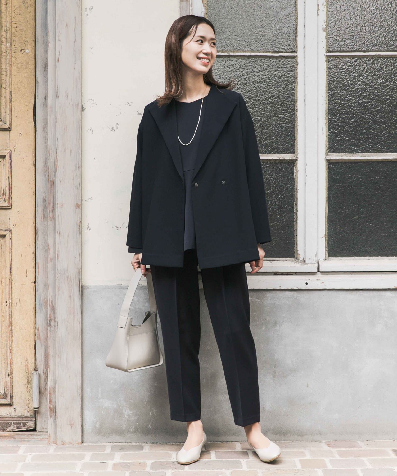 URBAN RESEARCH DOORS「ダブルクロスショートコート」|ノーカラーコート|