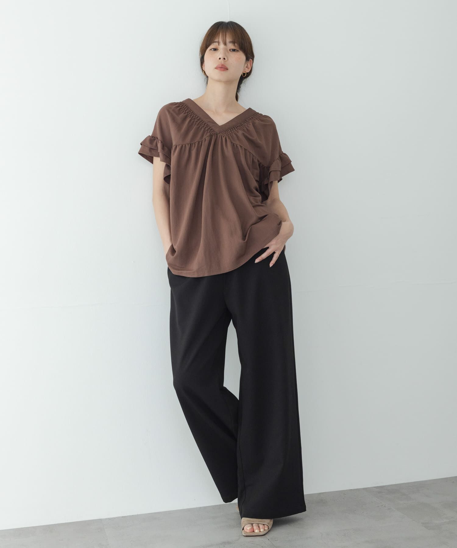 Sonny Label 「シャーリングフリルスリーブプルオーバー」|Tシャツ・カットソー|