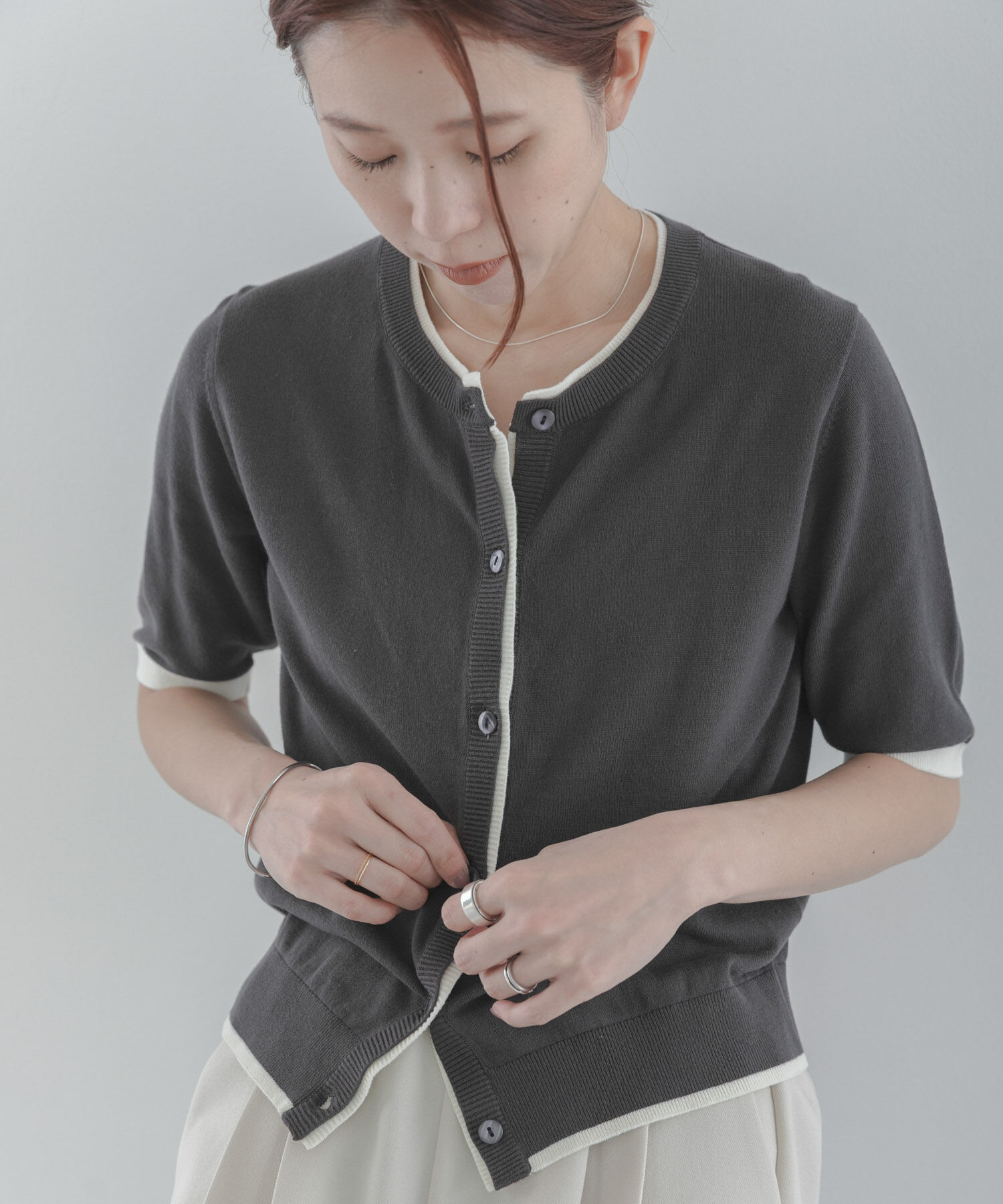 Sonny Label 「クールミスト配色クルーネックカーディガン」|カーディガン|