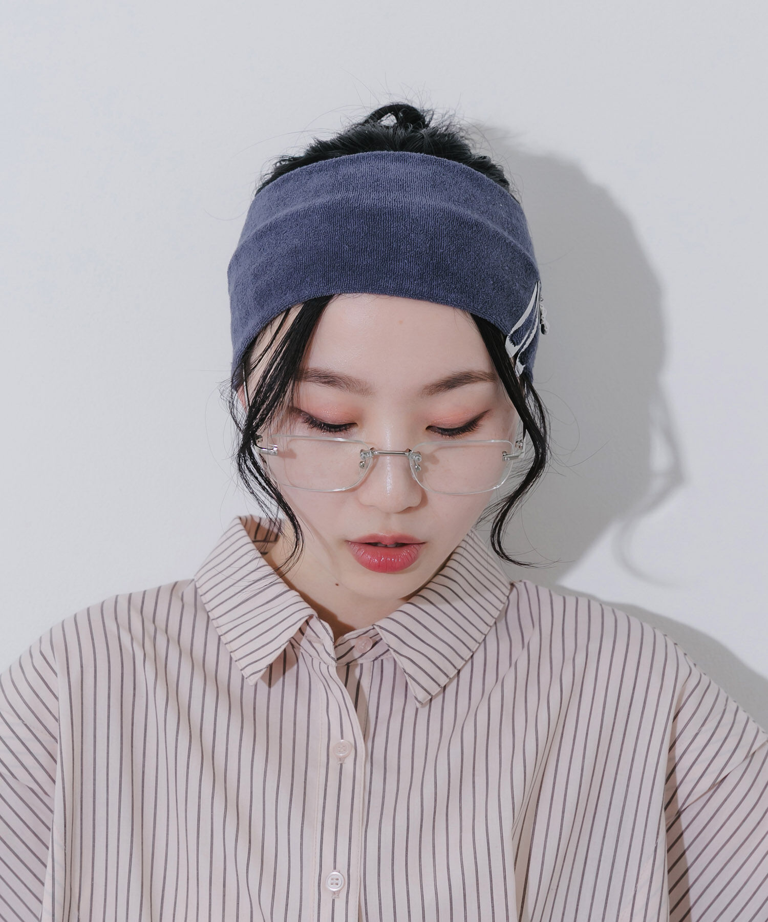 SMELLY「パイルヘアターバン」|ヘアバンド|ネイビー