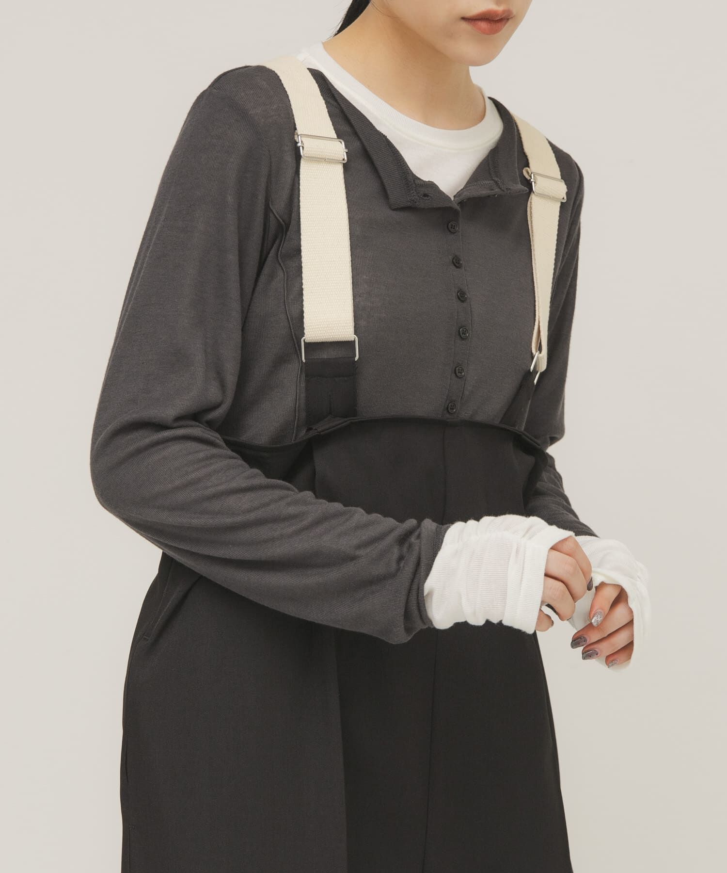  「バイカラーレイヤードカットソー」|Tシャツ・カットソー|チャコールグレー