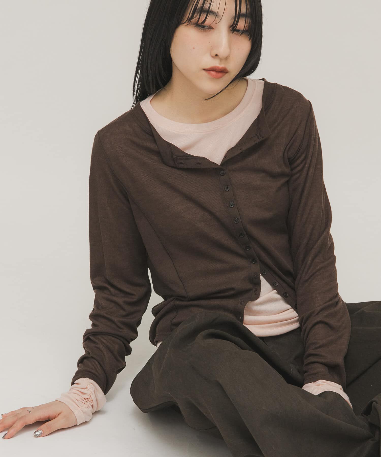  「バイカラーレイヤードカットソー」|Tシャツ・カットソー|ブラウン