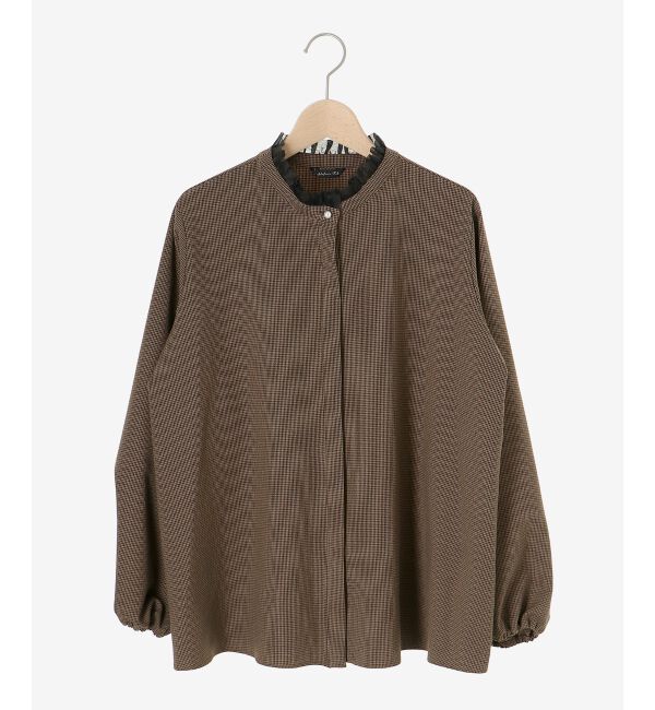 le.coeur blanc「チェック柄オーガンジーフリルネックブラウス」|シャツ・ブラウス|