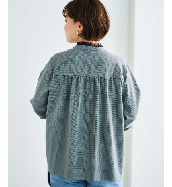 le.coeur blanc「チェック柄オーガンジーフリルネックブラウス」|シャツ・ブラウス|