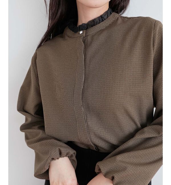 le.coeur blanc「チェック柄オーガンジーフリルネックブラウス」|シャツ・ブラウス|