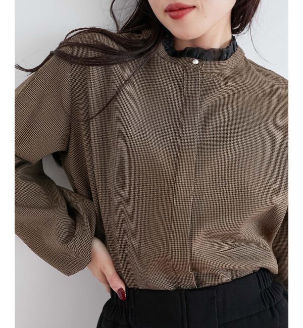 le.coeur blanc「チェック柄オーガンジーフリルネックブラウス」|シャツ・ブラウス|