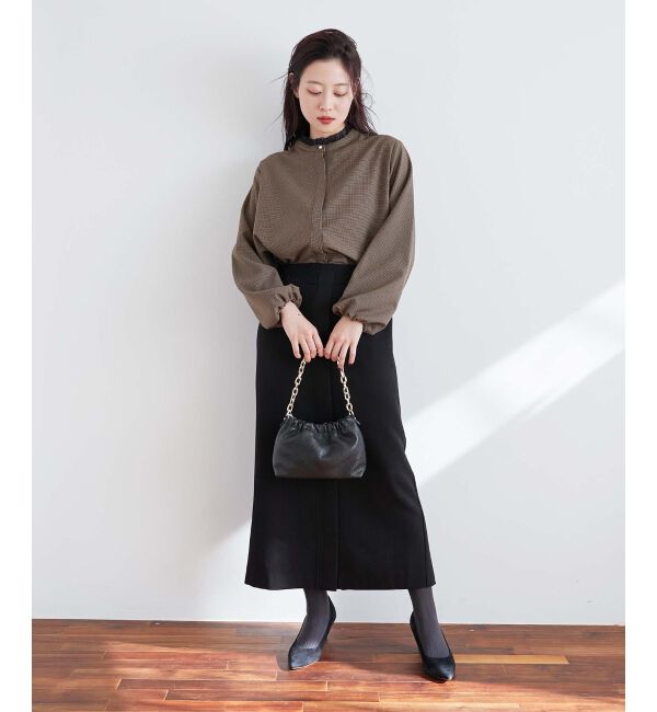 le.coeur blanc「チェック柄オーガンジーフリルネックブラウス」|シャツ・ブラウス|