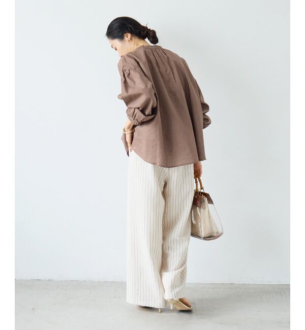  「麻コットンスタンドカラーブラウス」|シャツ・ブラウス|