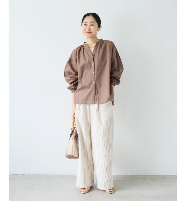  「麻コットンスタンドカラーブラウス」|シャツ・ブラウス|