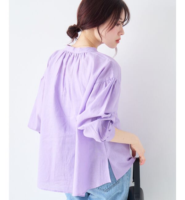  「麻コットンスタンドカラーブラウス」|シャツ・ブラウス|