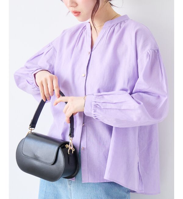  「麻コットンスタンドカラーブラウス」|シャツ・ブラウス|
