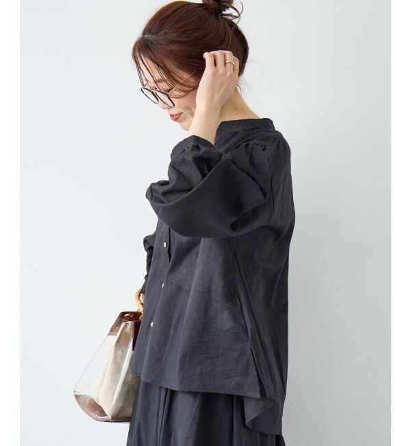  「麻コットンスタンドカラーブラウス」|シャツ・ブラウス|