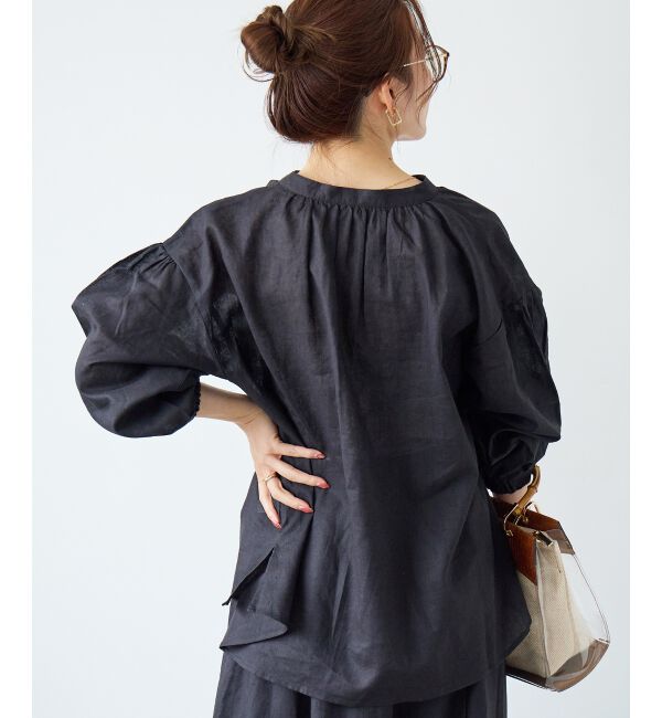  「麻コットンスタンドカラーブラウス」|シャツ・ブラウス|