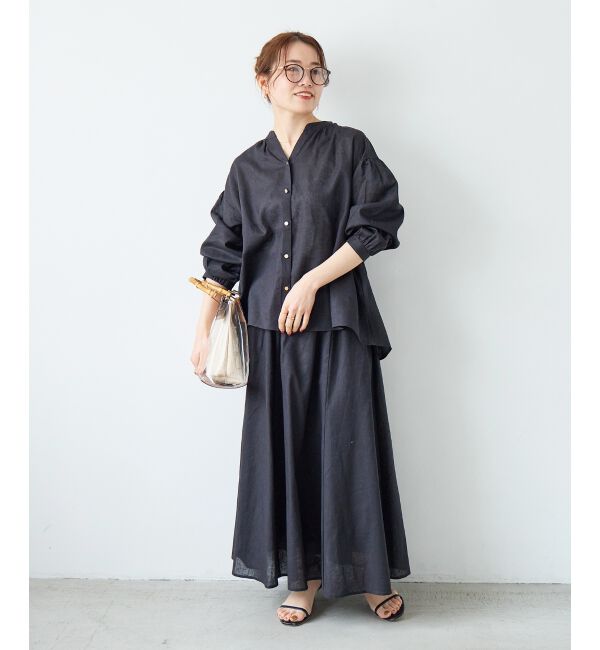  「麻コットンスタンドカラーブラウス」|シャツ・ブラウス|