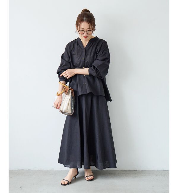  「麻コットンスタンドカラーブラウス」|シャツ・ブラウス|