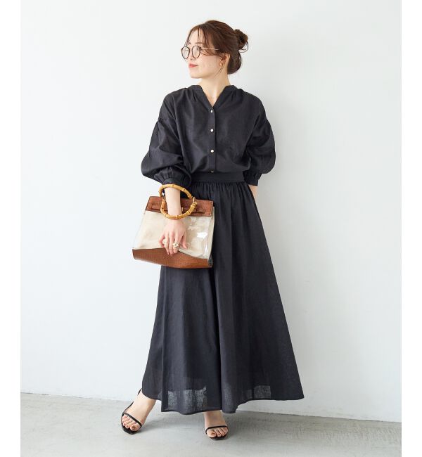  「麻コットンスタンドカラーブラウス」|シャツ・ブラウス|