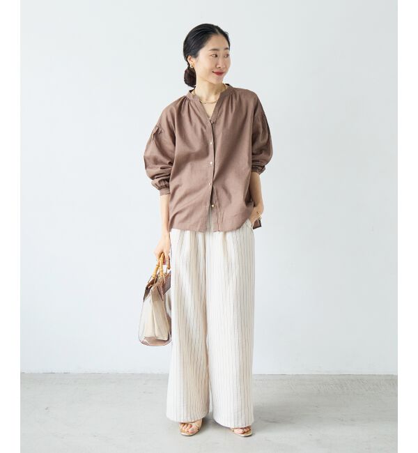  「麻コットンスタンドカラーブラウス」|シャツ・ブラウス|
