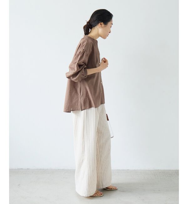  「麻コットンスタンドカラーブラウス」|シャツ・ブラウス|