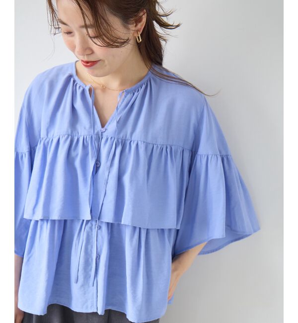  「ヴィンテージライクティアードブラウス」|シャツ・ブラウス|Ｌ／ブルー