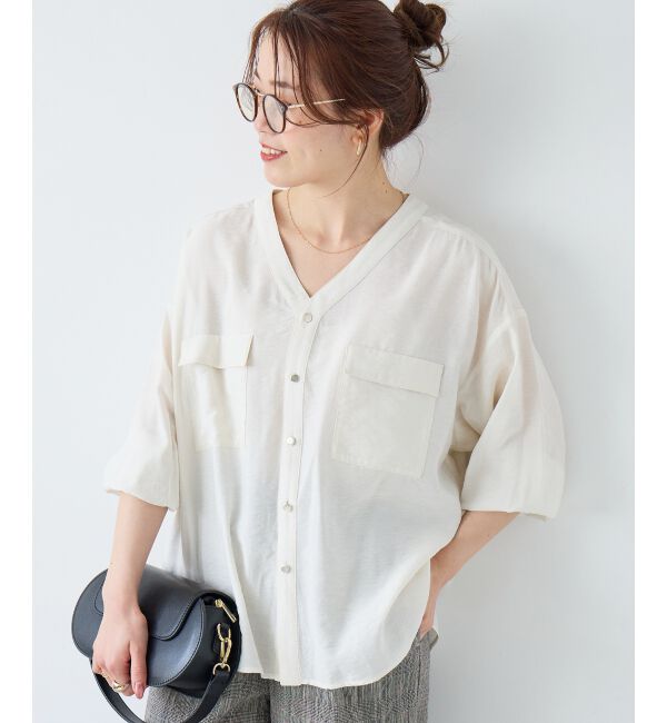  「ヴィンテージライクノーカラーブラウス」|シャツ・ブラウス|オフ