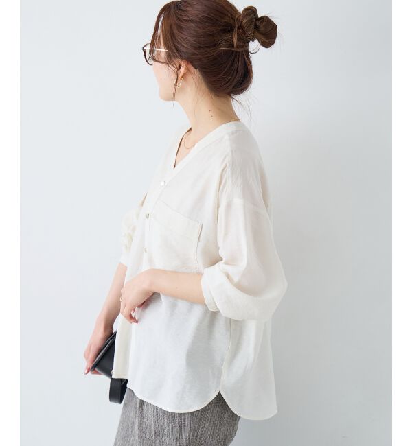 「ヴィンテージライクノーカラーブラウス」|シャツ・ブラウス|