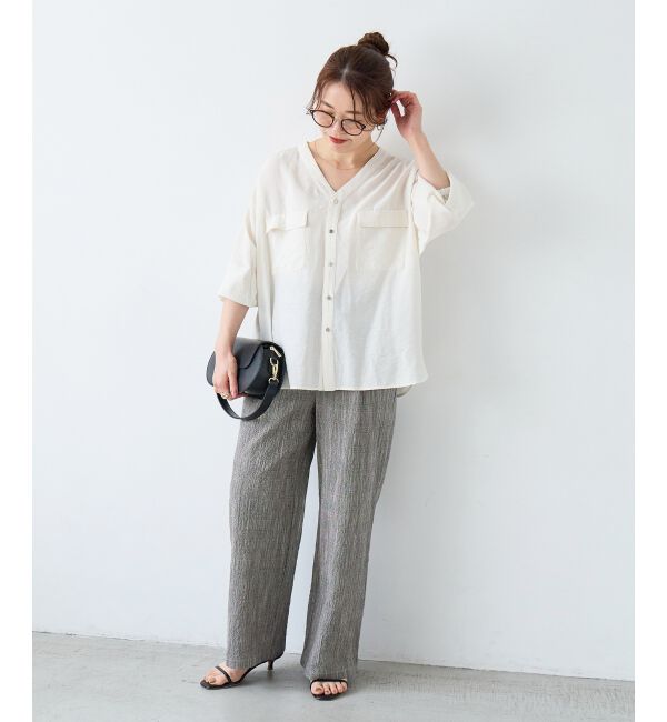  「ヴィンテージライクノーカラーブラウス」|シャツ・ブラウス|
