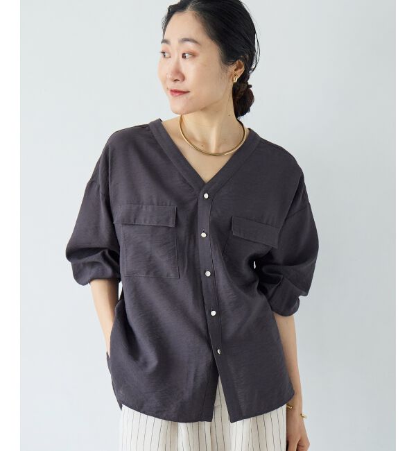  「ヴィンテージライクノーカラーブラウス」|シャツ・ブラウス|