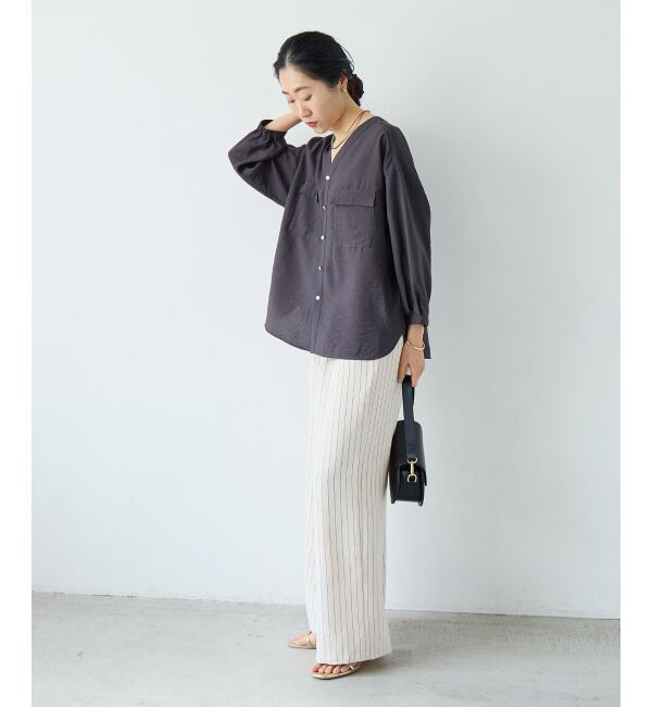 「ヴィンテージライクノーカラーブラウス」|シャツ・ブラウス|