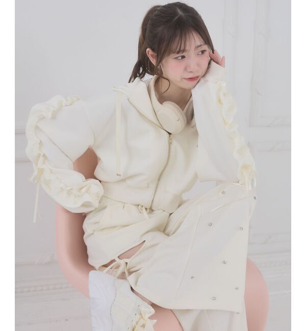  「袖フリルクロップドパーカー」|パーカー|