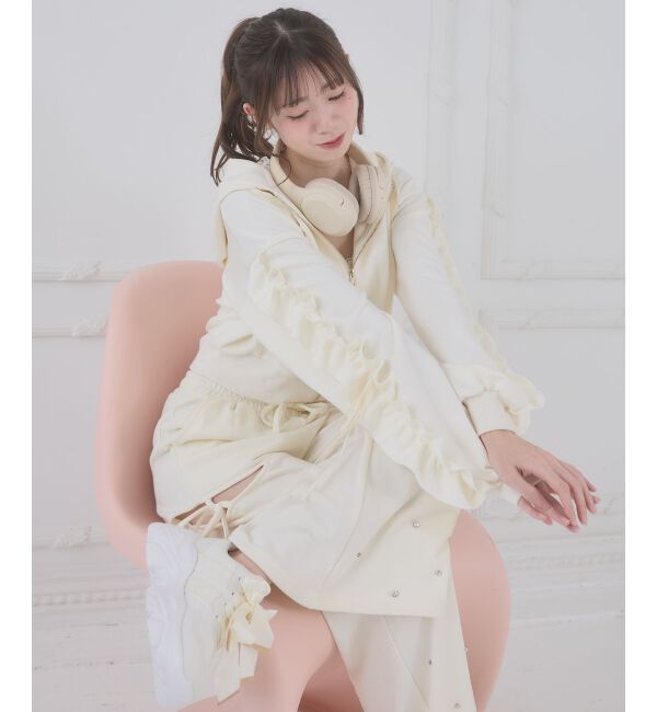  「袖フリルクロップドパーカー」|パーカー|