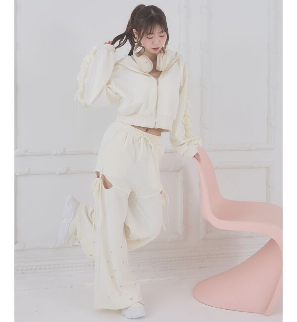  「袖フリルクロップドパーカー」|パーカー|