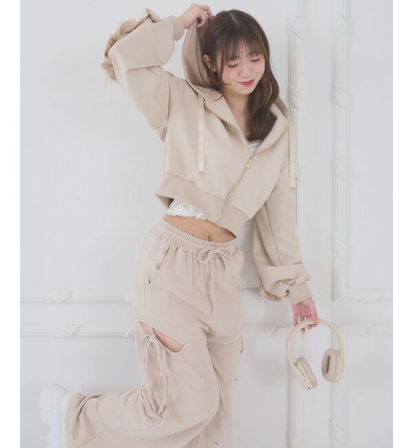  「袖フリルクロップドパーカー」|パーカー|