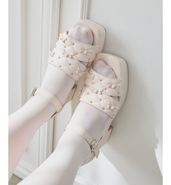  「キルティングビジューリボンサンダル」|サンダル|