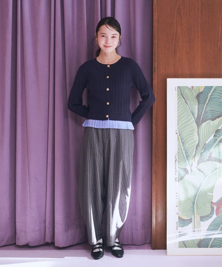 earth music&ecology「プリーツレイヤーケーブルニットカーディガン」|カーディガン|