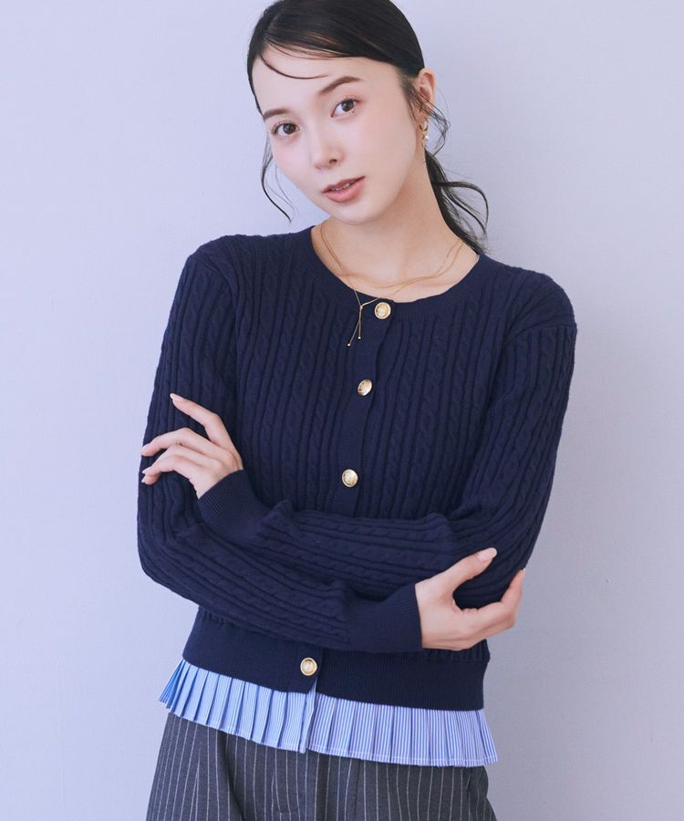 earth music&ecology「プリーツレイヤーケーブルニットカーディガン」|カーディガン|