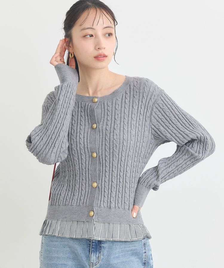 earth music&ecology「プリーツレイヤーケーブルニットカーディガン」|カーディガン|Gray