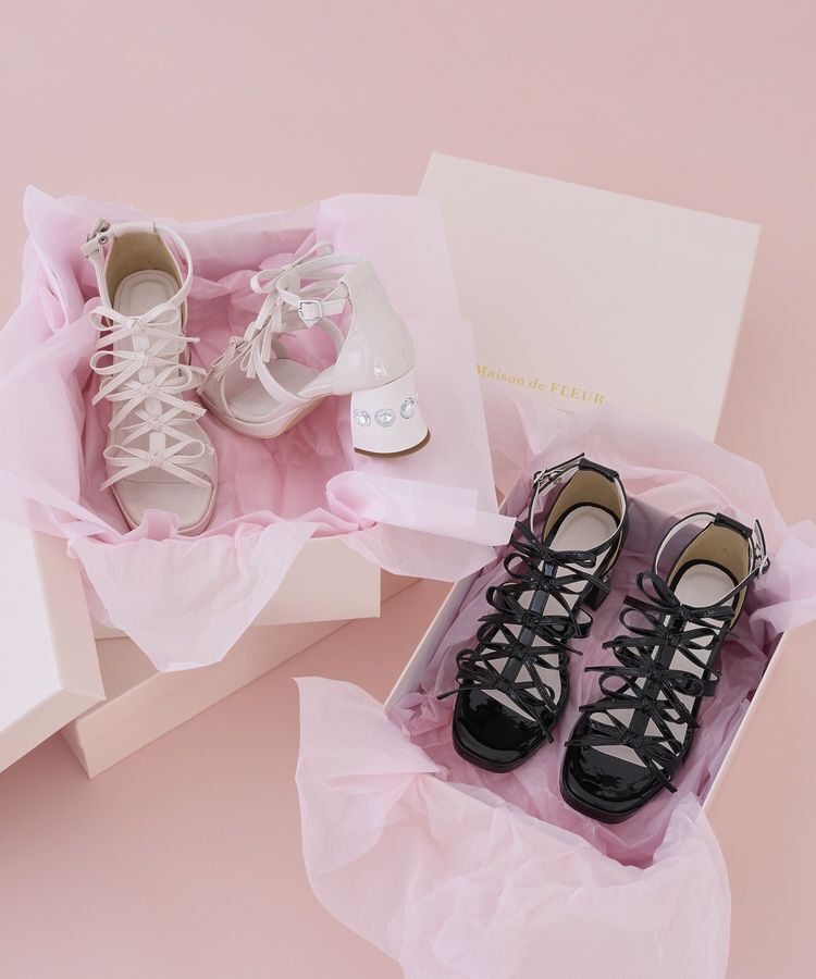 Maison de FLEUR「エナメルリボンサンダル」|サンダル|